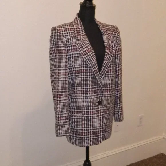 Worthington black and white wool blend herringbone blazer with Specks of color - Picture 10 of 11